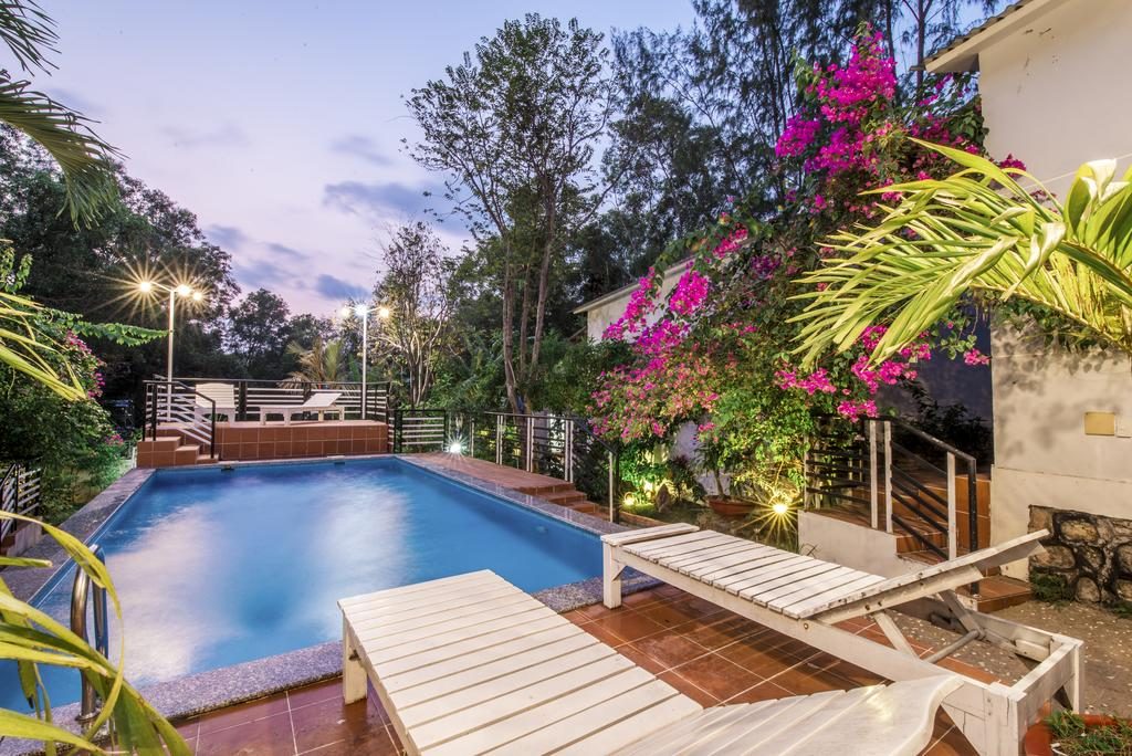 Hồ bơi nhỏ, không gian trồng nhiều cây xanh thoáng đãng và yên bình tại Hạnh Ngọc Bungalow